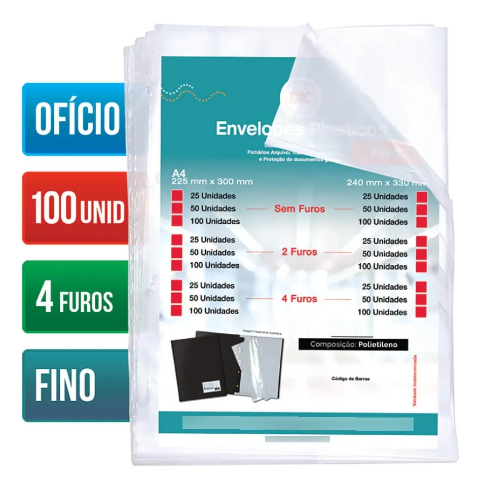 Envelope Plástico A4 Fino 4 Furos DAC (Re...
