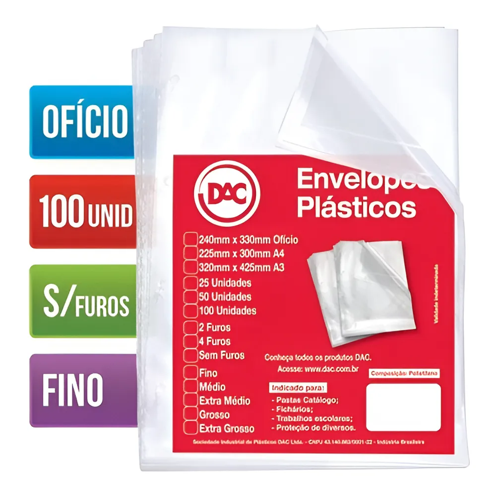 Envelope Plástico Ofício Fino Sem Furos c...
