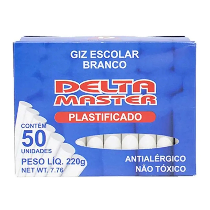 Giz branco plastificado – caixa com 50 un...